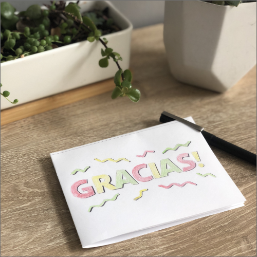 card with "gracias!"